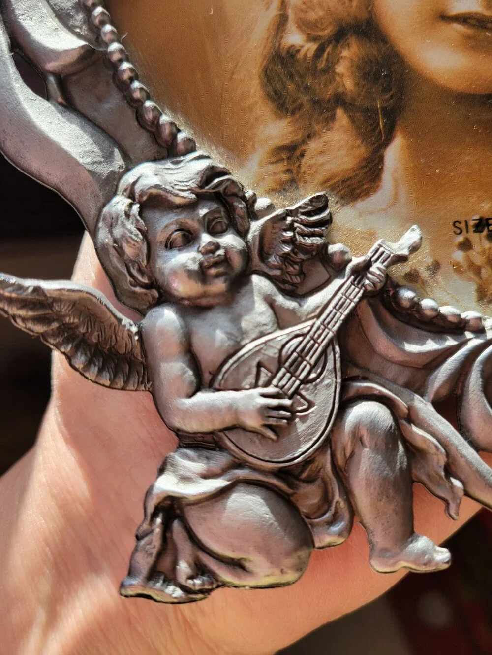 Victorian Look Pewter Heart-Shaped Silver-tone Cherub Picture Frame ~ GUC